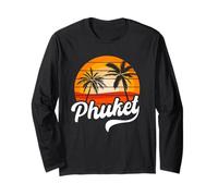 Retro Phuket Sunset Palm Trees Vintage Travel Design Long Sleeve T-Shirt