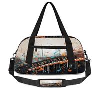 Retro Piano Key Kids Overnight Duffle Bags Boys Girls Teen Abstract Music Note Sports Gym Bag for Weekender Travel Gymnastics Dance Ballet
