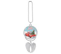 Retro Pickup and Christmas Tree Guardian Angel Wing Car Ornament for Mirror, Zinc Alloy Hanging Charm with Spiritual Design for Protection, Rearview Mirror Accessory Decor Gift for Women Men(Silver)