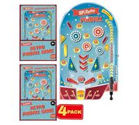 Retro Pinball Game for Kids Tabletop Handheld Toy Classic Arcade Style Vintage Design Spring Loaded Mini Game for Children Battery Free Portable Blue Red Graphics 4 Pack - Electoys