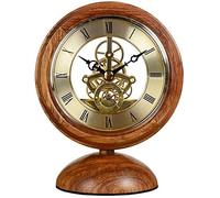 Retro Pine Wooden Clocks Watch With Wood Coloured Bezel, Wooden Mantel Clock Carriage Bronze Surface And Numerals
