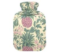 Retro Pineapple and Flower hot Water Bottle with Soft Cover, 2L hot compresses for The Body for Hand Feet Warmer, Hand Feet Warmer, Bolsa para cólicos menstruales