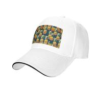 Retro Pineapple Print Adjustable Size Sandwich Baseball Cap Breathable Unisex Casual Hat Daily Use Sport White