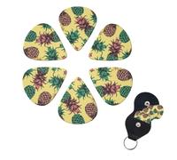 Retro Pineapple Print Guitar Picks 6 Pack Guitar Plectrums with Pick Holders Bass Picks For Acoustic Guitar Bass Electric Ukulele Includes 0.46mm, 0.71mm, 0.96mm