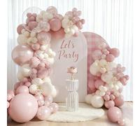 Retro Pink Balloons Arch Kit, 111pcs Blush Pink Balloon Garland with Pearl White Beige Clear Balloons, Pearl Dusty pink Balloon Party Decorations for Birthday, Girls Baby Shower, Wedding, Engagement
