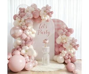 Retro Pink Balloons Arch Kit, 111pcs Blush Pink Balloon Garland with Pearl White Beige Clear Balloons, Pearl Dusty pink Balloon Party Decorations for Birthday, Girls Baby Shower, Wedding, Engagement