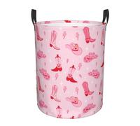 Retro pink Cowgirl boots hat Laundry Basket Hamper, Waterproof Laundry Bag Washing Bin Laundry Baskets with Handles, Dirty Clothes Hamper, Hampers for Bedroom Aesthetic Essentials