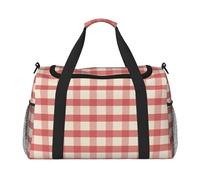 Retro Pink Gingham Print Duffle Bag for Travel, Carry On Weekender Overnight Duffel Bags, Gym Bags for Women Men, Personal Item Travel Bag