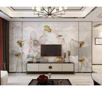 Retro Pink Lotus Dragonfly Marble Effect 3D Wallpaper Easy Install Feature Office Living Room Sofa Bedroom TV Background Wall Decoration-350cm×256cm