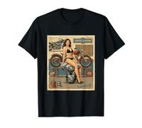 Retro Pinup Girl Motorcycle Mechanic Art Value Graphic T-Shirt