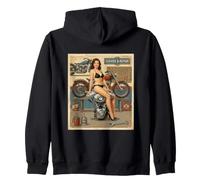 Retro Pinup Girl Motorcycle Mechanic Art Zip Hoodie