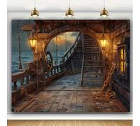Retro Pirate Ship Deck Background Suitable for Birthday Parties, etc. Ocean Wooden Warship Theme Pirate Decoration 300cmx200cm