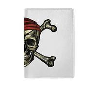Retro Pirate Skull Crossbones Red Bandana Gold Earring Genuine Leather Travel Passport Covers, Microfiber Travel Cards Wallet Holder Case Protector for Women and Men