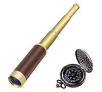 Retro Pirate Telescope Zoomable 25x30 Spyglass Portable Collapsible Handheld Telescope Vintage Monocular for Kids & Survival Gear Compass Pocket Military Compass for Outdoor Camping Hiking Boating