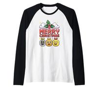 Retro Pixel Christmas Emoticons Holiday Cheer Raglan Baseball Tee