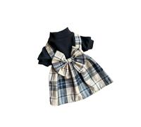 Retro plaid suspender dress pet clothes British style yellow and brown skin-friendly comfortable fashion clothing cat(L)