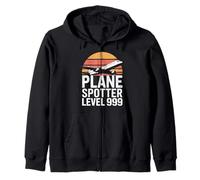 Retro Plane Spotter Level 999 Aviation Lover Zip Hoodie