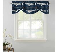 Retro Plank Tie Up Valances Curtain, Graceful Whale in Oceanic Watercolor Adjustable Rod Pocket Short Window Treatment Tie Up Curtains Valances for Kitchen Living Room Bathroom 54x18 Inches