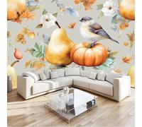Retro Plants Birds Fruits and Vegetables Photo Wall Mural, Grey Non-Woven Requires Wallpaper Paste for Living Room Bedroom Kids Room, Large Wall Art Poster Decoration - 250 x 175 cm