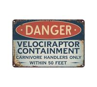 Retro Plaque Danger Velociraptor Containment Warning Dinosaur Flower Signs GardenSigns for Cat/Dog Owners,Bar/Pub Owners,Kitchen,Garden M