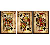 Retro Playing Card Wall Art Poker Wall Art Canvas Prints Joker Jack Queen King Room Art Painting Vintage Poker Posters Game Room Poker Artwork for Living Room Bedroom Bar Decor 16x24x3 Inch Unframed