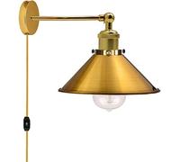 Retro Plug in Wall Light Lamps with 2m Plug in Cable Cord and Dimmer Switch, Edison Metal Swing Adjustable E27 Wall Sconce, Vintage Industrial Indoor Reading Bedside Lamp (Brass)