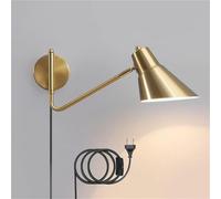 Retro Plug-In Wall Light with Switch, Adjustable Long Arm Bedside Wall Sconce Lamp, Wall Reading Light with 1.8m Cord, Indoor E27 Light Fixture for Bedroom, Living Room, Bathroom, Decorative Art