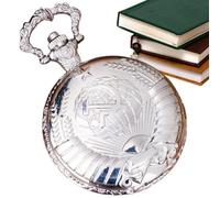 Retro Pocket Clock - Fashion Hammer Sickle Timepiece, 1.77in Embossed Pentagram Wheat, Pocket Watch with Chain, Mechanical Vintage Accessories, Men Women Stylish Collectible Gift for Friends Family