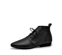 Retro Pointed Short Boots Woman Flat Boots Four Seasons Single Boots England Style Soft Leather Lace-up Ankle Boots Chelsea Boots Black