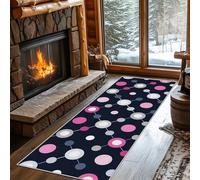 Retro Polka Dot Runner Rug for Hallway Long Black Grey Pink Rug Runners for Hallways 90x300 cm, Long Door Mats Indoor Runners Non Slip Washable Carpet for Hall Living Room Kitchen Bedroom, Thin