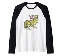 Retro Pop Art Rooster with Figure Ben-Day Dot Design Raglan Baseball Tee