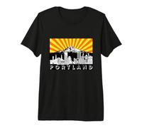 Retro Portland Oregon City Skyline Mount Hood Sun Rays Premium T-Shirt