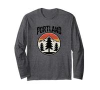Retro Portland Sunset Mountain Design Vintage Oregon Forest Long Sleeve T-Shirt