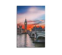 Retro Poster Big Ben And Westminster Bridge at Sunset, London Poster Modern Wall Art Canvas Aesthetic Decoration Painting 16x24inch(40x60cm) Unframe-style