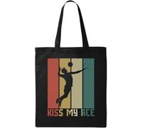 Retro Poster Styled Kiss My Ace Volleyball Graphic Natural Ecological Cotton Tote Bag Black