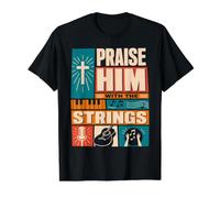 Retro Praise Him with The Strings Psalm150:4 Christian Music Value Graphic T-Shirt, Men, Black, XL