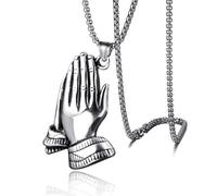 Retro Praying Hands Neckace For Men Hiphop Steel Chain Trendy Silver Color Palm Clapping Pendant Neck Jewelry Gifts