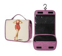 Retro Pretty Woman in Short Christmas Dress Travel Toiletry Bag for Women,Hanging Makeup Organizer with Hook for Shampoo