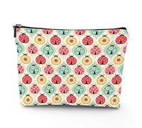 Retro Print,Makeup Bags Travel Makeup Bag,Ladybugs Cartoon Pattern with Polka Dots,for Women Large Cosmetic Bag Linen Makeup Organizer Toiletry Bags Purse Pouch,Multicolor,7x9in
