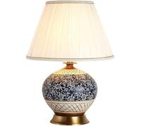 Retro Printiceramic Bedroom Table Light Chinese Style Fabric Bedside Tablep Modernmalist Blu White Liviroom Desk Light for Office Study Entrance Hall Nightstand