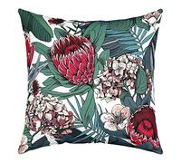 Retro Protea Pillow Cover Tropical Africa Flower Palm Leaves Decorative Pillow Cover Double Sides Print Watercolor Vintage Floral Plants Throw Pillow Cover for Couch Decor,Single Pack,20"x20"