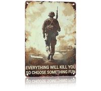 Retro Proud Veteran Metal Wall Decor Everything Will Kill You So Choose Something Fun Patriotic Tin Sign for Home Bar Office Garage Garden Man Cave Vintage Metal Tin Signs 12×8 Inch