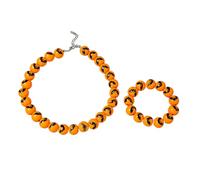 Retro Pumpkin Bat Skull Wooden Round Beaded Necklace Bracelet Set Handmade Adjustable Wood Beads Halloween Choker Necklace for Women Men Halloween Cosplay Costume Party Holiday Jewelry Gifts, Wood, No