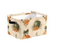 Retro Pumpkin Large Collapsible Storage Baskets with Handles, Thanksgiving Maple Fabric Storage Bin Organizer Box for Shelves, Toy Clothes Nursery Closet Living Room Decor