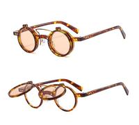 Retro Punk Double Flap Round Sunglasses For Women Men Sun Glasses Leopard Frame UV400 Rivets Eyeglasses (Leopard Champagne,One Size)