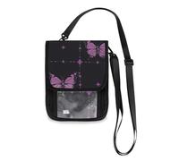 Retro Purple Butterflies Pattern Travel Wallet Passport Holder Travel Wallet Organizer Slim Lightweight Crossbody Bag with Adjustable Strap