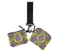 Retro Purple Morning Glory Women's Card Cases Change Holder Compact Size Wristlet Wallet Key Holder with Wristlet Strap for Lady 2 Pcs