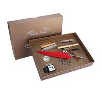 Retro Quill Feather Writing Pen Set, Vintage Dip Quill Pen with Stainless Steel Nib, Empty Ink Bottle & Wax Sealing Kit, Elegant Gift for Teachers Friends Family (Wine Red 16.34 X 6.69 X 0.39in)