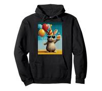 Retro Rabbit Birthday Party Balloons & Cake Pixel Animal Pullover Hoodie
