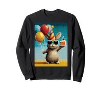 Retro Rabbit Birthday Party Balloons & Cake Pixel Animal Sweatshirt